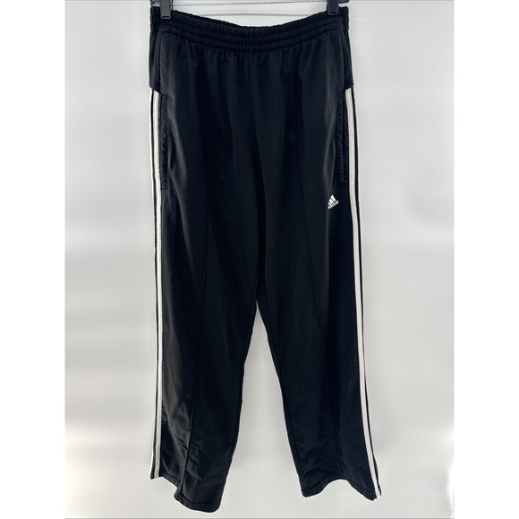 adidas Pants - ADIDAS Jogger Track Pants Black White Stripes Elastic Waist Zip Ankle M Unisex